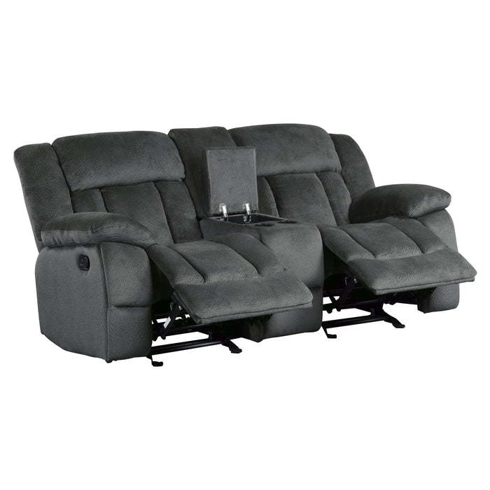 Laurelton Double Glider Reclining Loveseat with Center Console in Gray - 9636CC-2