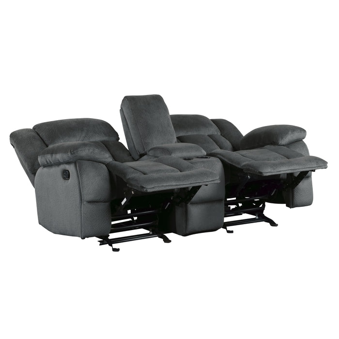 Laurelton Double Glider Reclining Loveseat with Center Console in Gray - 9636CC-2