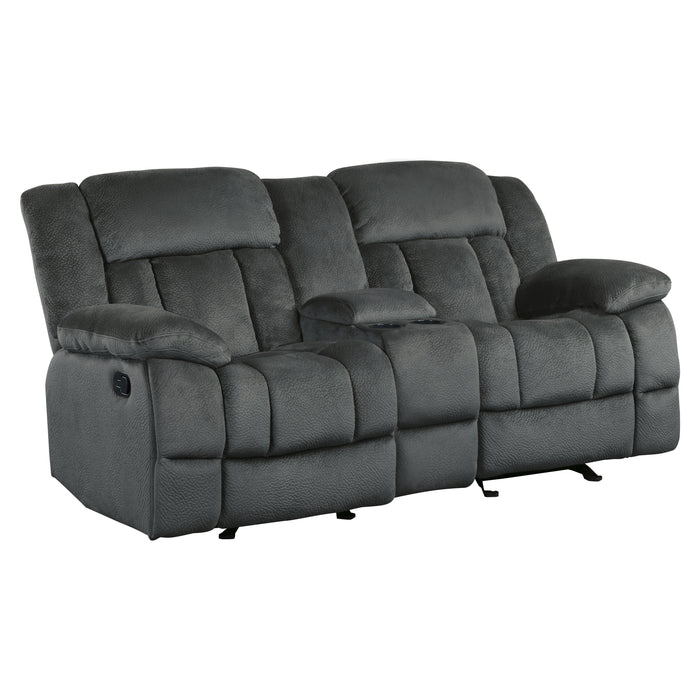 Laurelton Double Glider Reclining Loveseat with Center Console in Gray - 9636CC-2