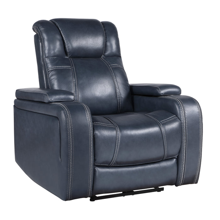 Keziah Power Reclining Chair with Power Headrest and Storage Arms in Blue - 9640BU-1PWH