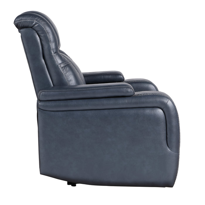 Keziah Power Reclining Chair with Power Headrest and Storage Arms in Blue - 9640BU-1PWH