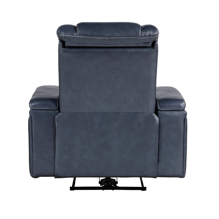 Keziah Power Reclining Chair with Power Headrest and Storage Arms in Blue - 9640BU-1PWH