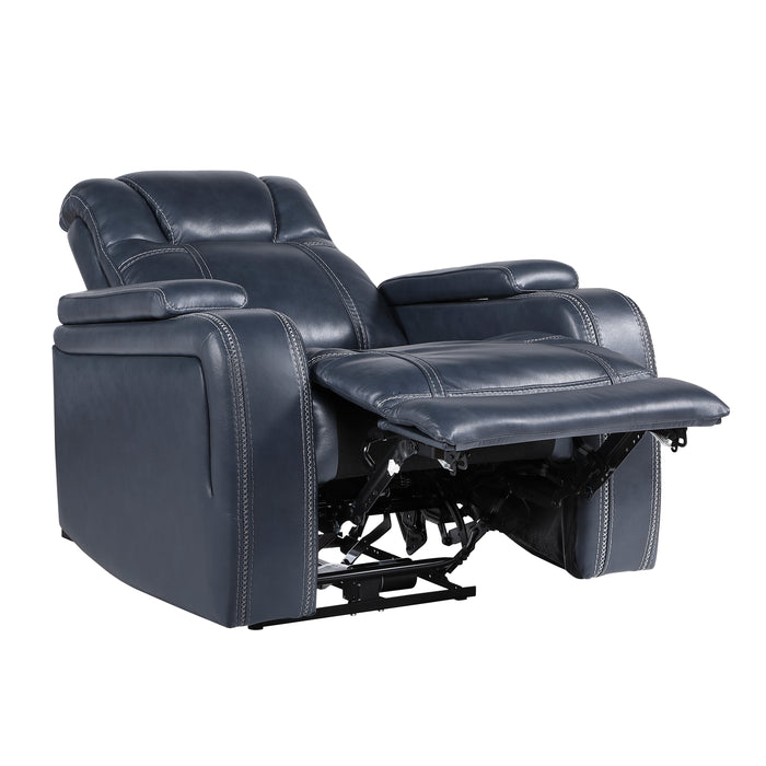 Keziah Power Reclining Chair with Power Headrest and Storage Arms in Blue - 9640BU-1PWH