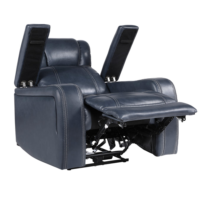 Keziah Power Reclining Chair with Power Headrest and Storage Arms in Blue - 9640BU-1PWH