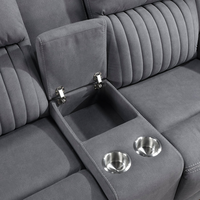 Dean Double Reclining Loveseat with Center Console in Gray - 9646GY-2