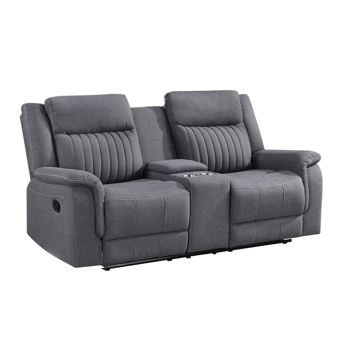 Dean Double Reclining Loveseat with Center Console in Gray - 9646GY-2