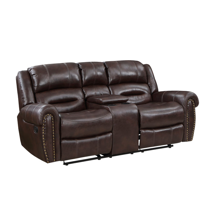 Center Hill Double Glider Reclining Loveseat with Center Console in Brown - 9668NBR-2