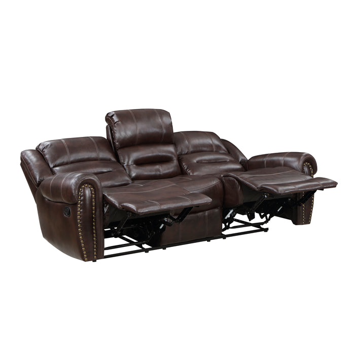 Center Hill DOUBLE RECLINING SOFA WITH CENTER DROP-DOWN CUP HOLDERS in Brown - 9668NBR-3