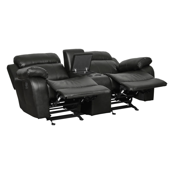 Marille Double Glider Reclining Loveseat with Center Console in Black - 9724BLK-2