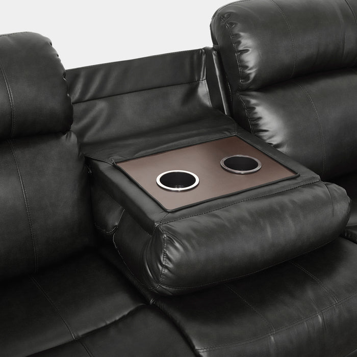 Marille Double Reclining Sofa with Center Drop-Down Cup Holders in Black - 9724BLK-3