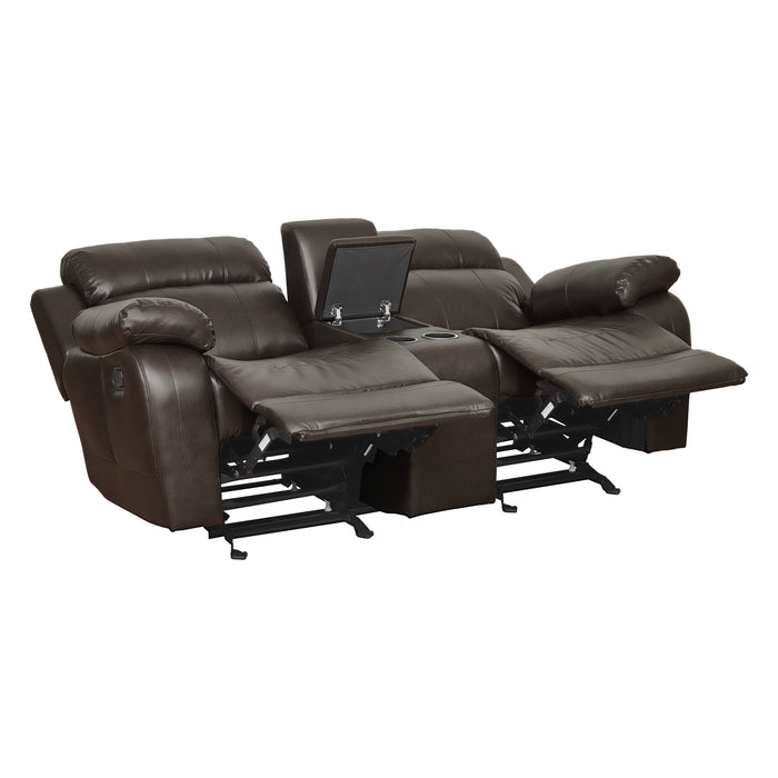 Marille Double Glider Reclining Loveseat with Center Console in Brown - 9724BRW-2