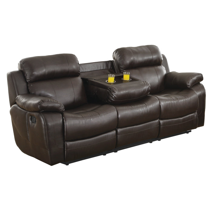 Marille Double Reclining Sofa with Center Drop-Down Cup Holders in Brown - 9724BRW-3