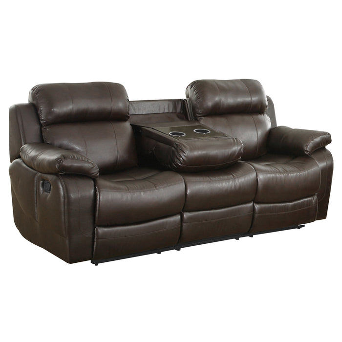 Marille Double Reclining Sofa with Center Drop-Down Cup Holders in Brown - 9724BRW-3