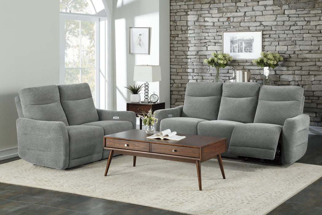 Edition Power Double Lay Flat Reclining Loveseat with Power Headrests and USB Ports in Gray - 9804DV-2PWH