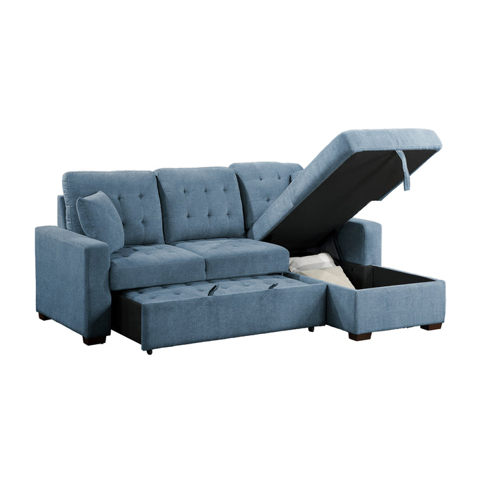 Waitsfield 2-Piece Sectional with Right Chaise, Pull-out Bed and Hidden Storage in Blue - 9816BU*2LLRC