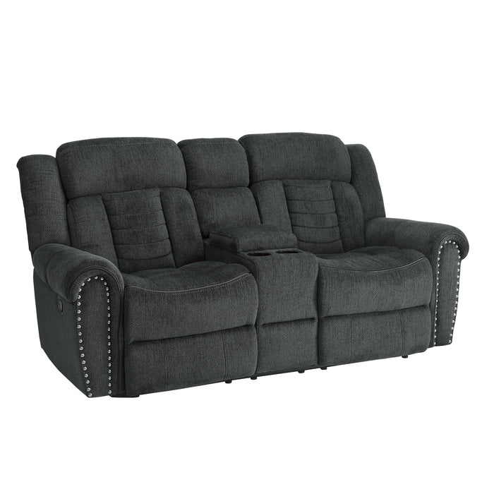 Nutmeg Double Reclining Loveseat with Center Console in Gray - 9901CC-2