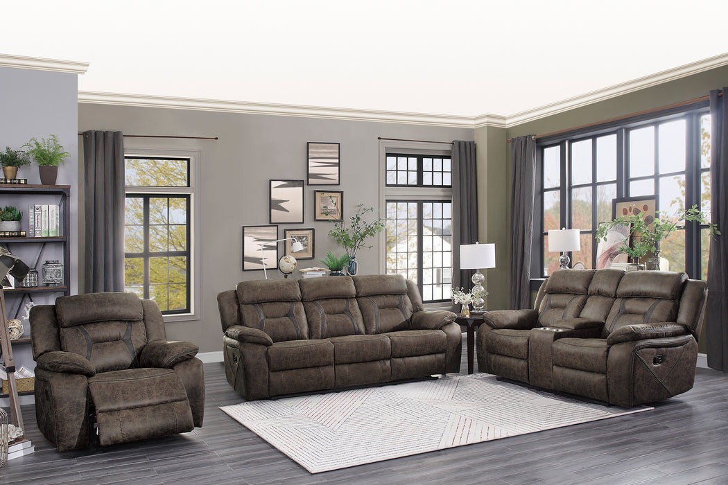 Madrona Hill Double Reclining Loveseat with Center Console in Brown - 9989DB-2