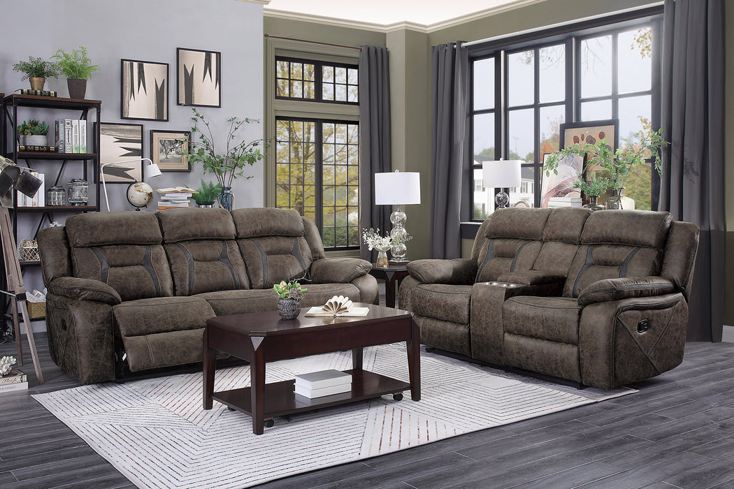 Madrona Hill Double Reclining Loveseat with Center Console in Brown - 9989DB-2