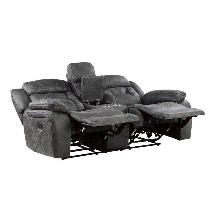 Madrona Hill Double Reclining Loveseat with Center Console in Gray - 9989GY-2