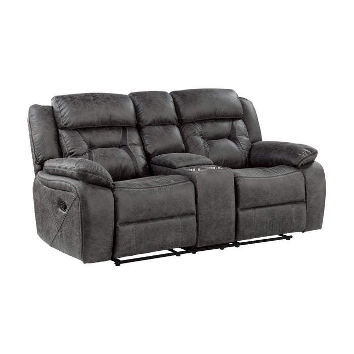 Madrona Hill Double Reclining Loveseat with Center Console in Gray - 9989GY-2