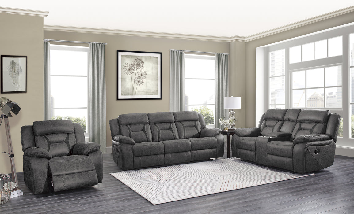 Madrona Hill Double Reclining Loveseat with Center Console in Gray - 9989GY-2