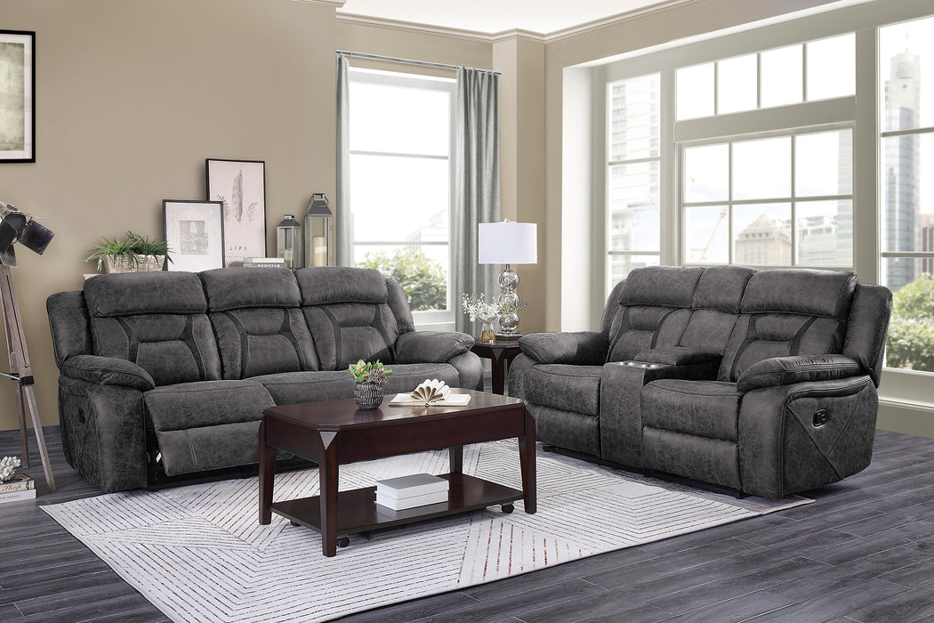 Madrona Hill Double Reclining Loveseat with Center Console in Gray - 9989GY-2