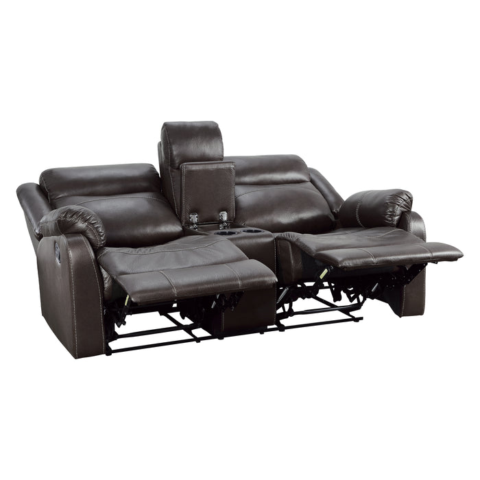 Yerba Double Lay Flat Reclining Loveseat with Center Console in Brown - 9990DB-2