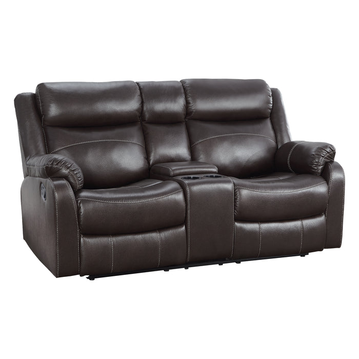 Yerba Double Lay Flat Reclining Loveseat with Center Console in Brown - 9990DB-2