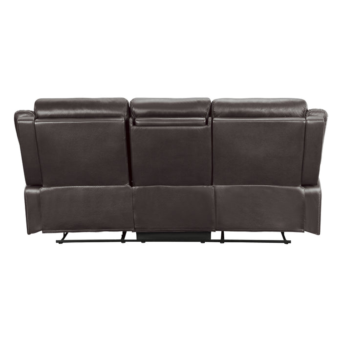 Yerba Double Lay Flat Reclining Sofa with Center Drop-Down Cup Holders in Brown - 9990DB-3