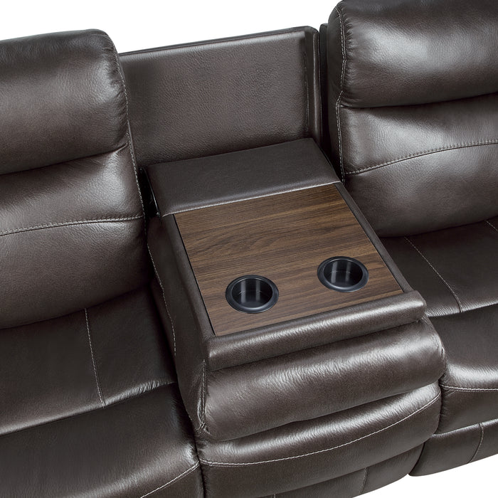 Yerba Double Lay Flat Reclining Sofa with Center Drop-Down Cup Holders in Brown - 9990DB-3