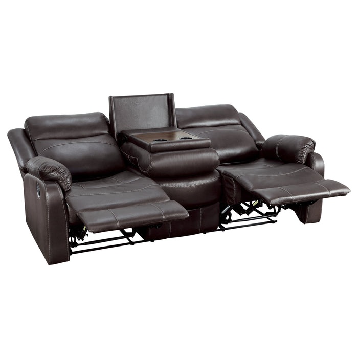 Yerba Double Lay Flat Reclining Sofa with Center Drop-Down Cup Holders in Brown - 9990DB-3