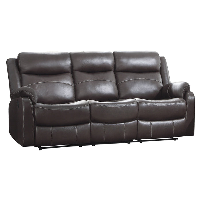 Yerba Double Lay Flat Reclining Sofa with Center Drop-Down Cup Holders in Brown - 9990DB-3