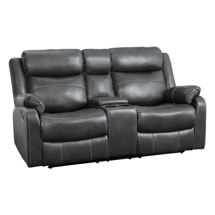 Yerba Double Lay Flat Reclining Loveseat with Center Console in Gray - 9990GY-2