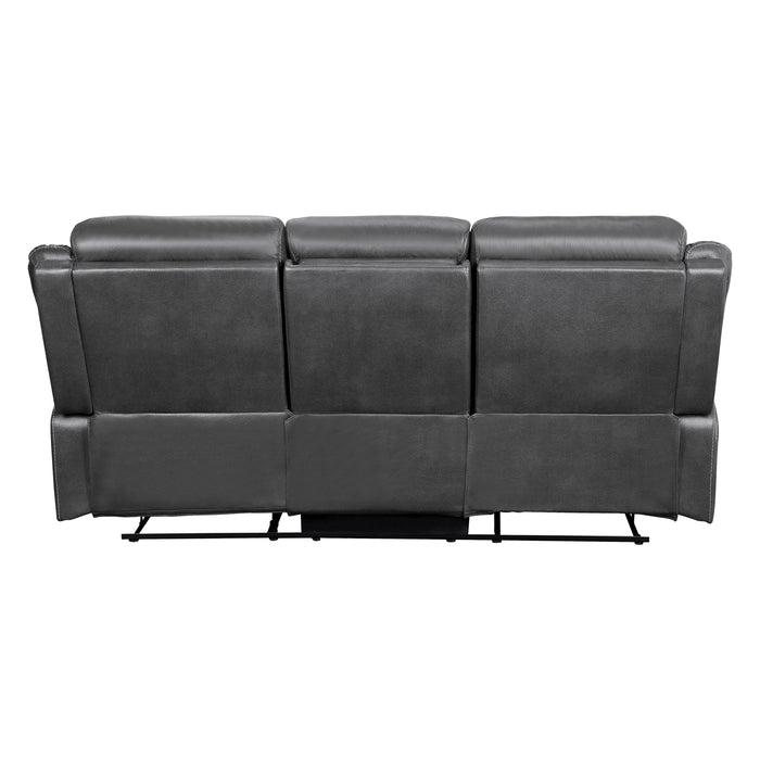 Yerba Double Lay Flat Reclining Sofa with Center Drop-Down Cup Holders in Gray - 9990GY-3