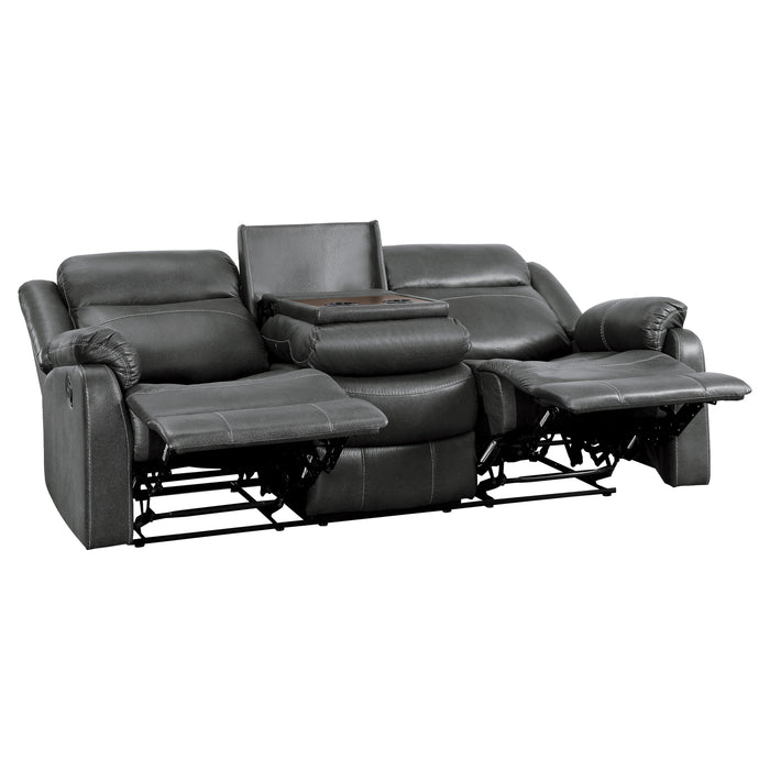 Yerba Double Lay Flat Reclining Sofa with Center Drop-Down Cup Holders in Gray - 9990GY-3