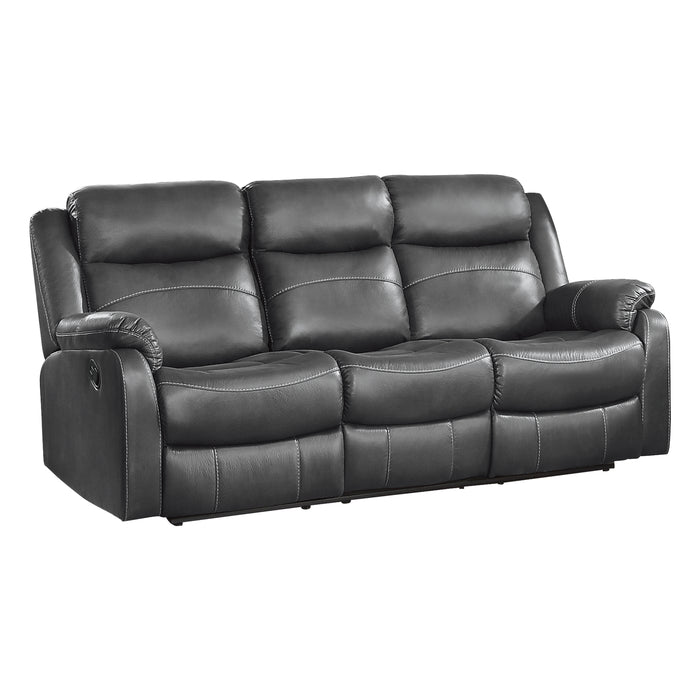 Yerba Double Lay Flat Reclining Sofa with Center Drop-Down Cup Holders in Gray - 9990GY-3