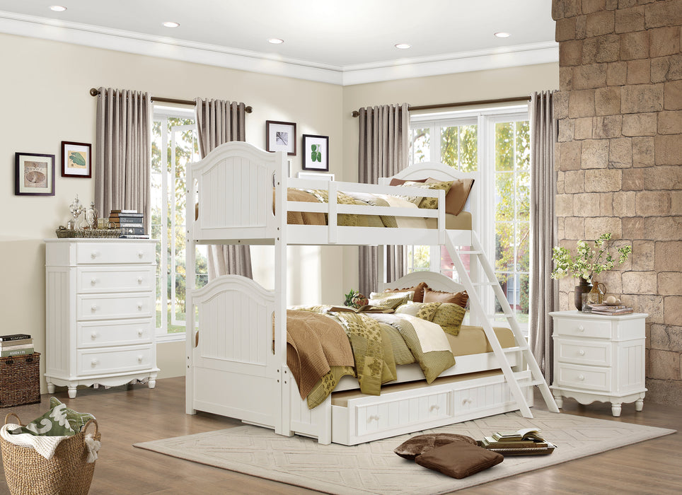 Clementine (5) Twin/Full Bunk Bed with Twin Trundle in White - B1799-1F*R