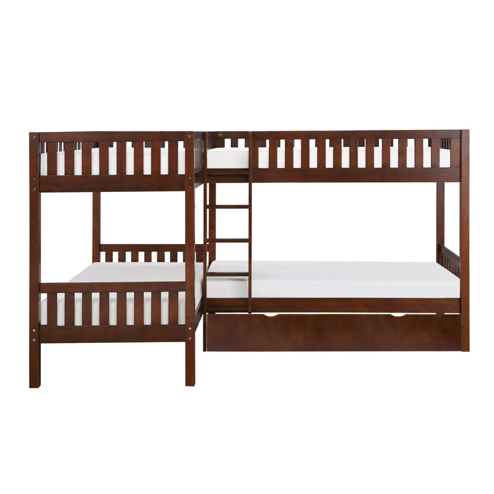 Rowe (4) Corner Bunk Bed with Twin Trundle in Cherry - B2013CNDC-1R*