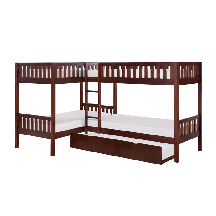 Rowe (4) Corner Bunk Bed with Twin Trundle in Cherry - B2013CNDC-1R*