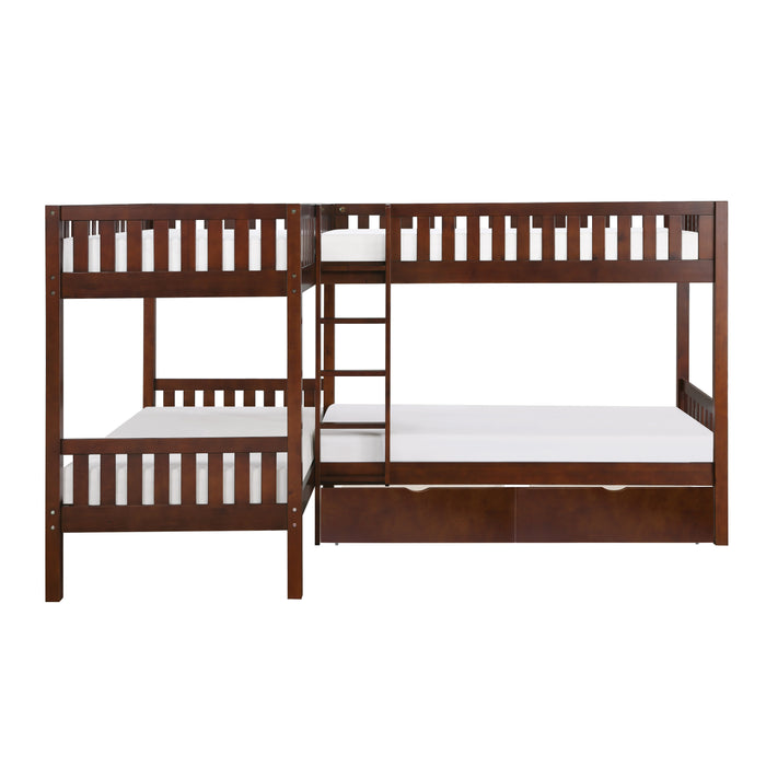 Rowe (4) Corner Bunk Bed with Storage Boxes in Cherry - B2013CNDC-1T*