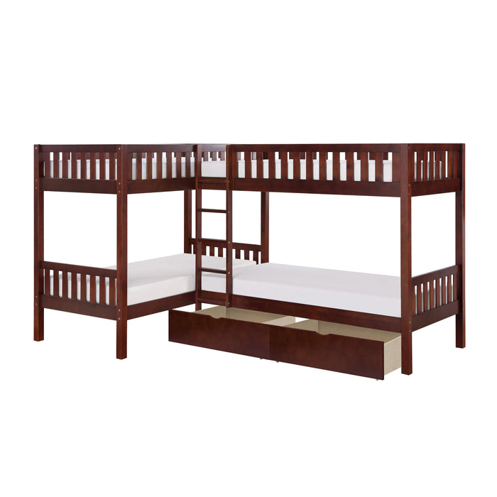 Rowe (4) Corner Bunk Bed with Storage Boxes in Cherry - B2013CNDC-1T*