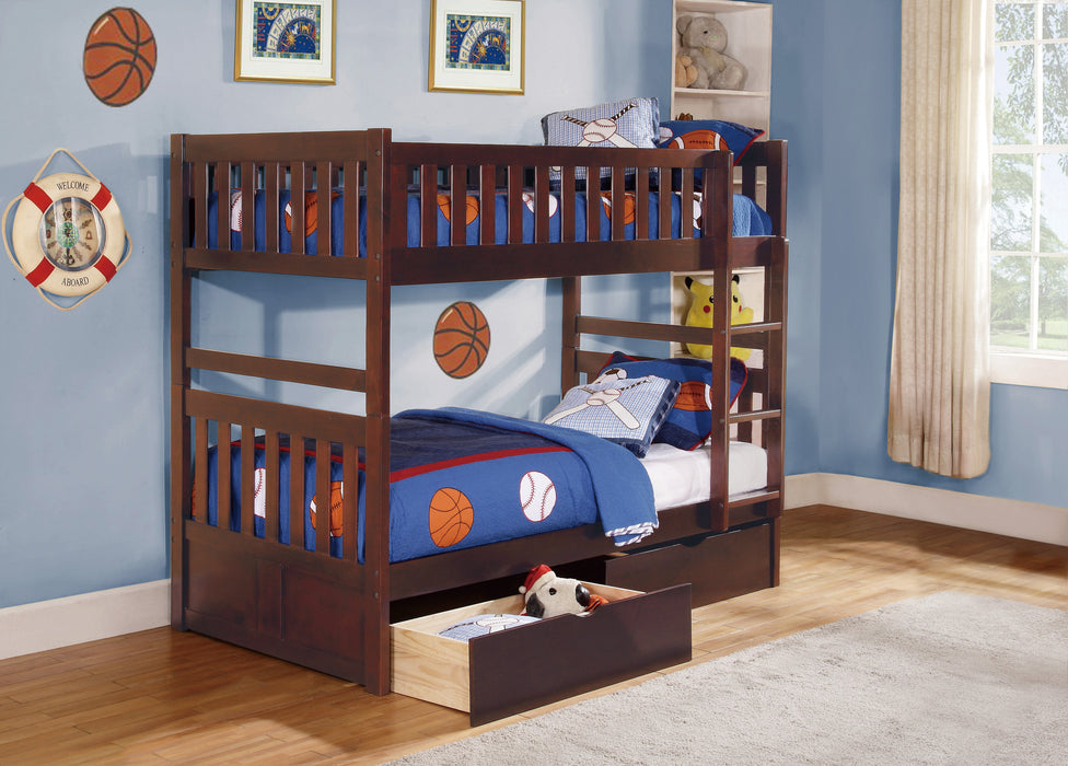 Rowe (4) Twin/Twin Bunk Bed with Storage Boxes in Cherry - B2013DC-1*T