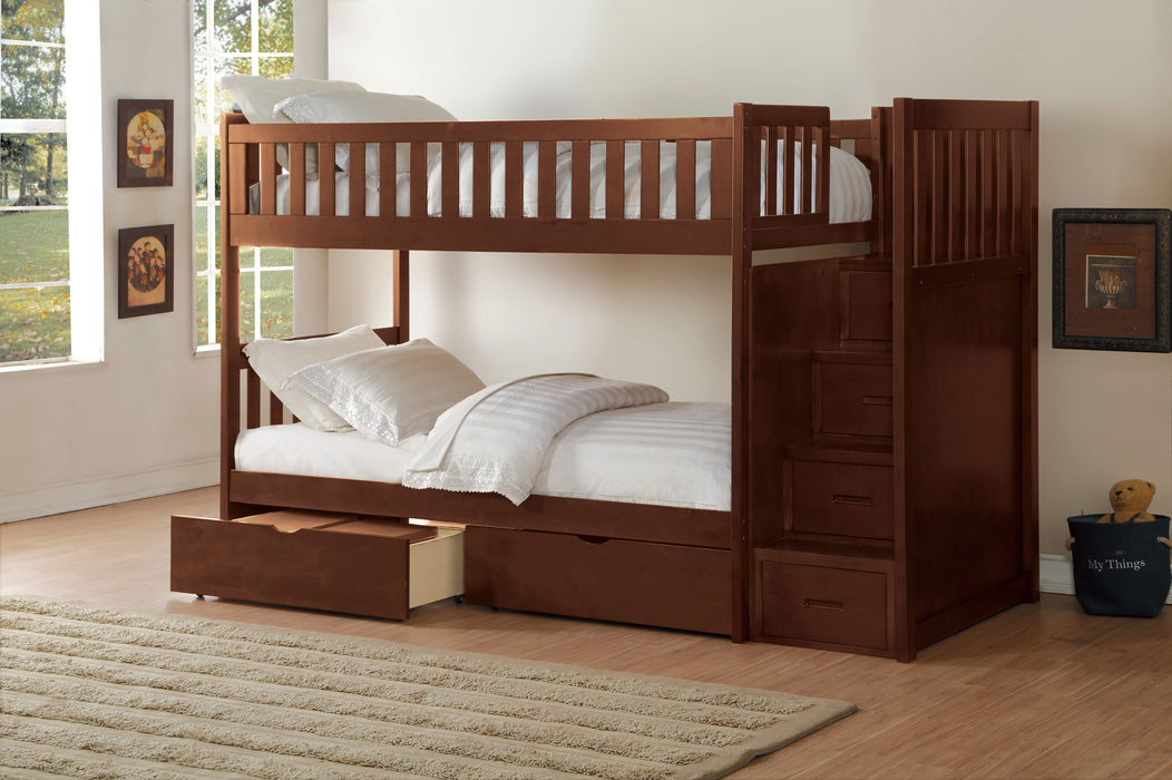 Rowe (5) Twin/Twin Step Bunk Bed with Storage Boxes in Cherry - B2013SBDC-1*T