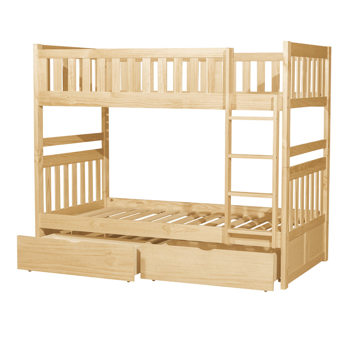 Bartly (4) Twin/Twin Bunk Bed with Storage Boxes in Natural - B2043-1*T