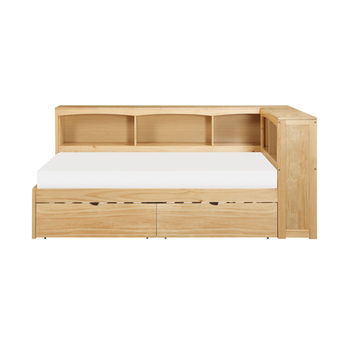 Bartly (4) Twin Bookcase Corner Bed with Storage Boxes in Natural - B2043BC-1BCT*