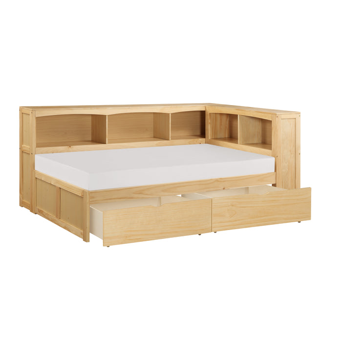 Bartly (4) Twin Bookcase Corner Bed with Storage Boxes in Natural - B2043BC-1BCT*