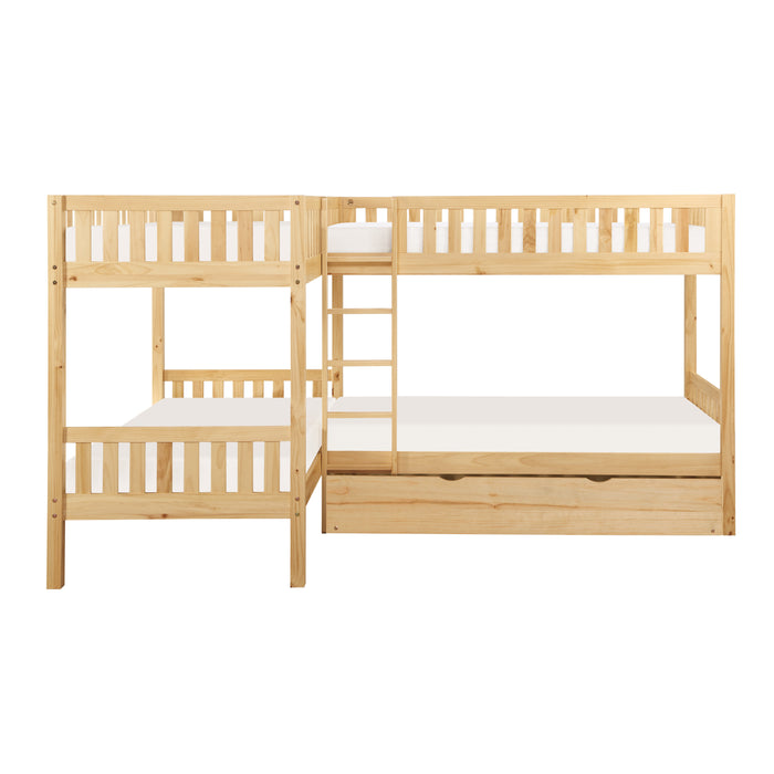 Bartly (4) Corner Bunk Bed with Twin Trundle in Natural - B2043CN-1R*