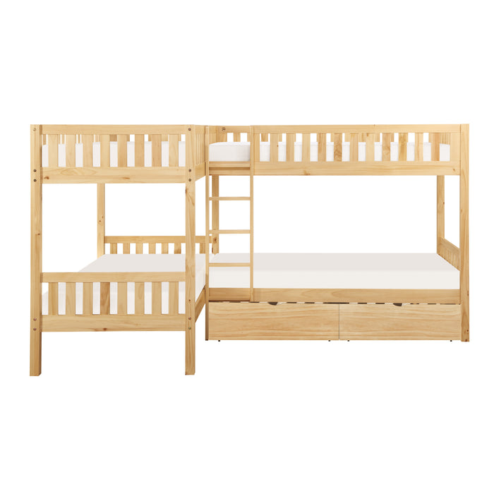 Bartly (4) Corner Bunk Bed with Storage Boxes in Natural - B2043CN-1T*