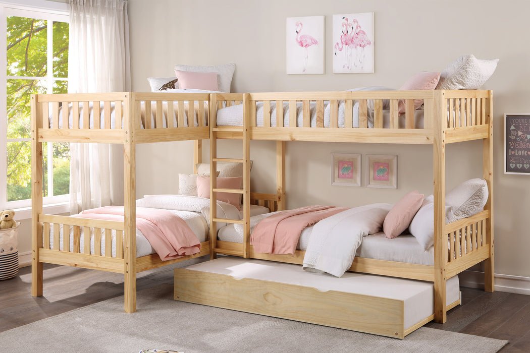 Bartly (4) Corner Bunk Bed with Twin Trundle in Natural - B2043CN-1R*