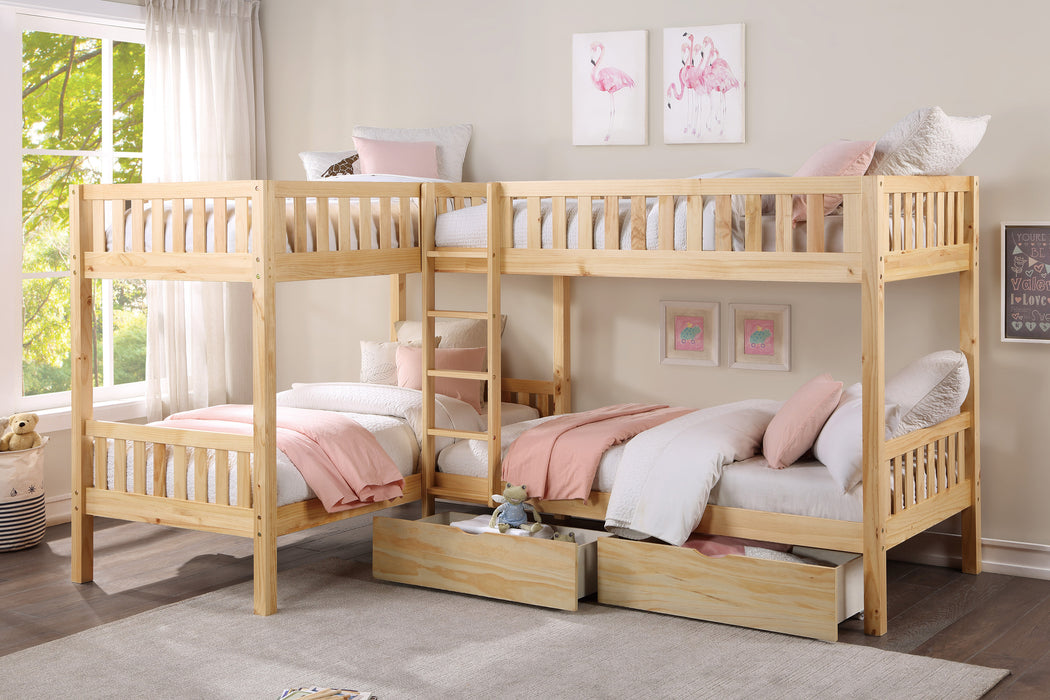 Bartly (4) Corner Bunk Bed with Storage Boxes in Natural - B2043CN-1T*